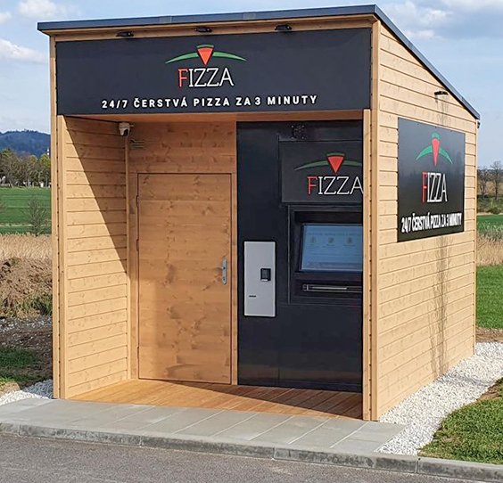 Pizza vending machine in Austrian urban setting