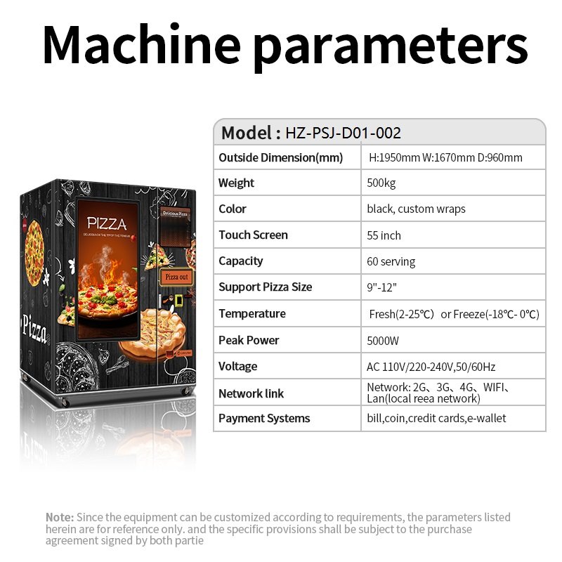 55-inch Pizza Vending Machine 3 55-inch pizza vending machine side profile and dispensing area