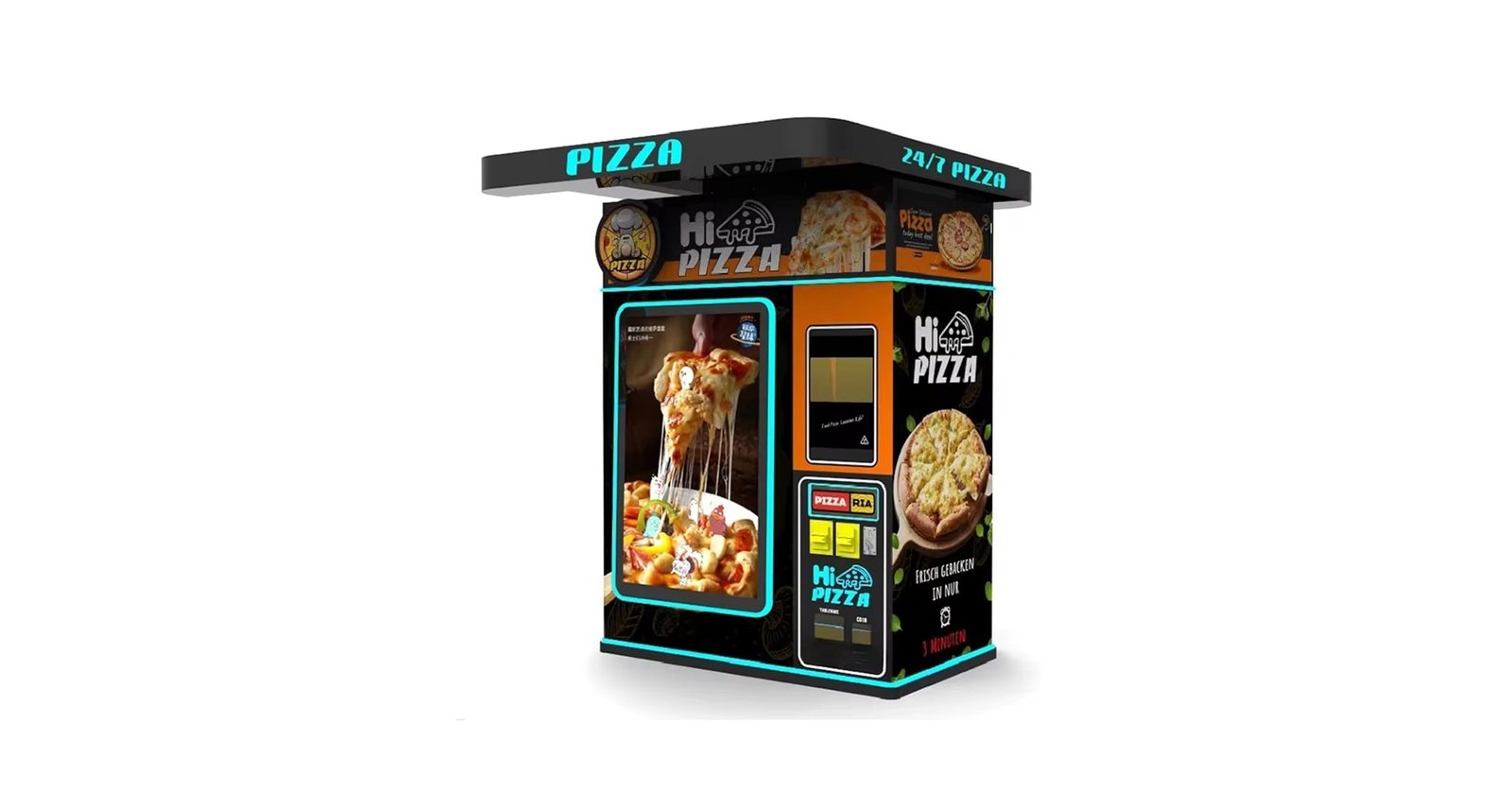 Modern pizza vending machine in Swedish public setting