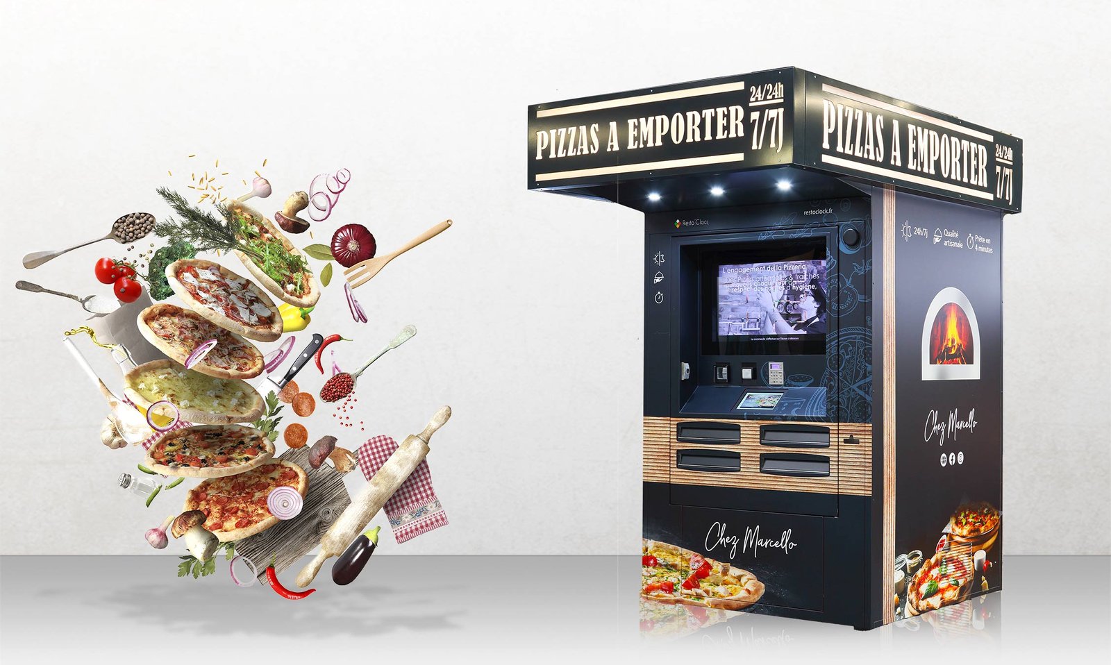 Resto’Clock Multi-Quattro multi-oven pizza vending machine for sale Europe – 4 pizzas simultaneous