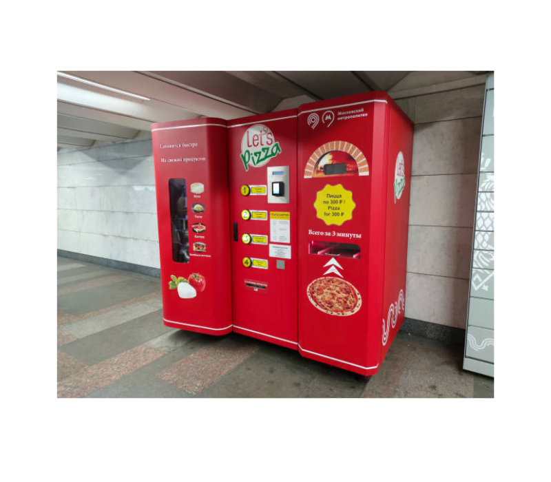 Let’s Pizza Gen 3 vending machine touchscreen and dispensing area close-up