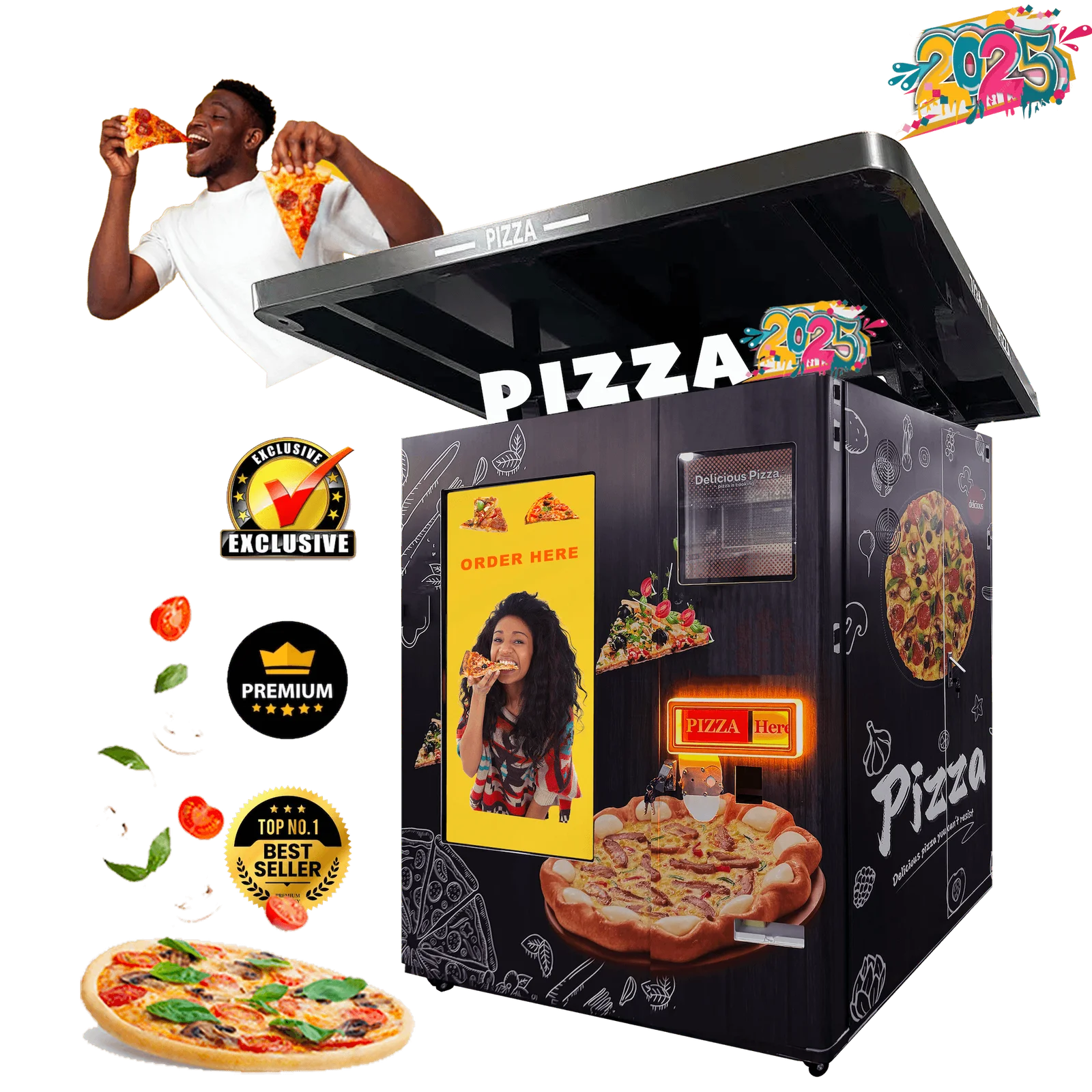 Sunrose pizza vending machine with canopy and advertising screen Europe