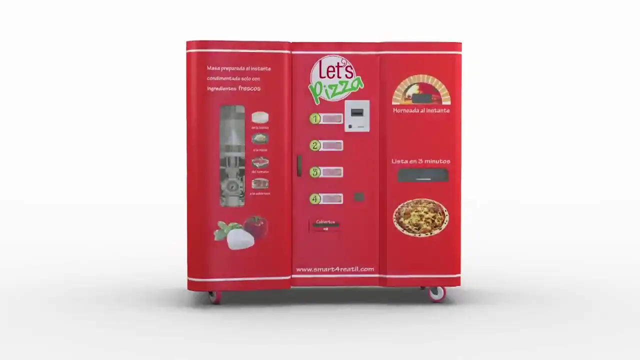 Pizza vending machine in factory industrial setting for shift workers