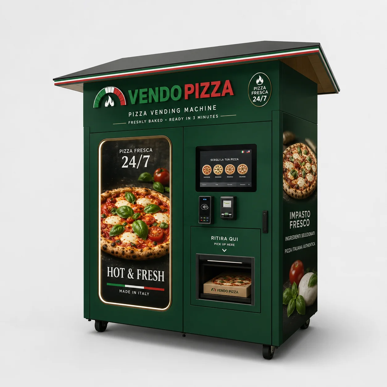 Fresh and frozen commercial pizza vending machines compared for a European project