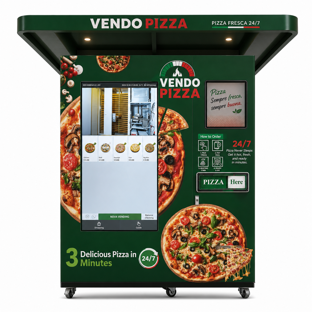 Commercial frozen pizza ATM with large digital ordering screen
